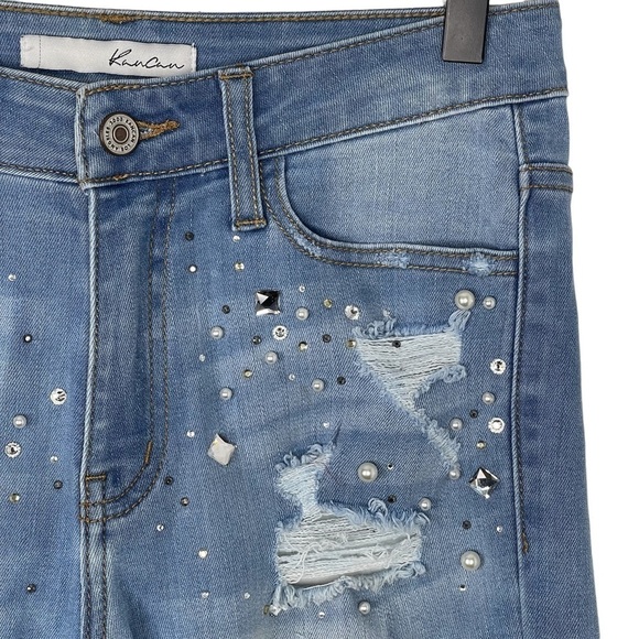 Kancan Skinny Jeans 26 Embellished Pearl High Rise Distressed Stretch Denim - Picture 4 of 11